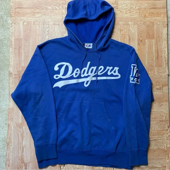 Majestic Shirts Vintage Majestic Dodgers Hoodie Blue Stitched